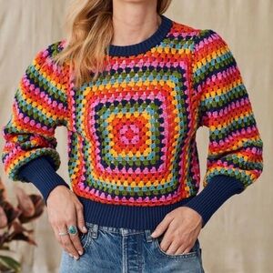 Farm Rio Sunset Stripes Crochet Sweater